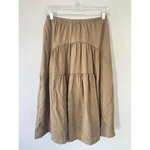 Vince 100% Silk Tiered Skirt Brown Sz XS Elastic Waist Knee Lenth
